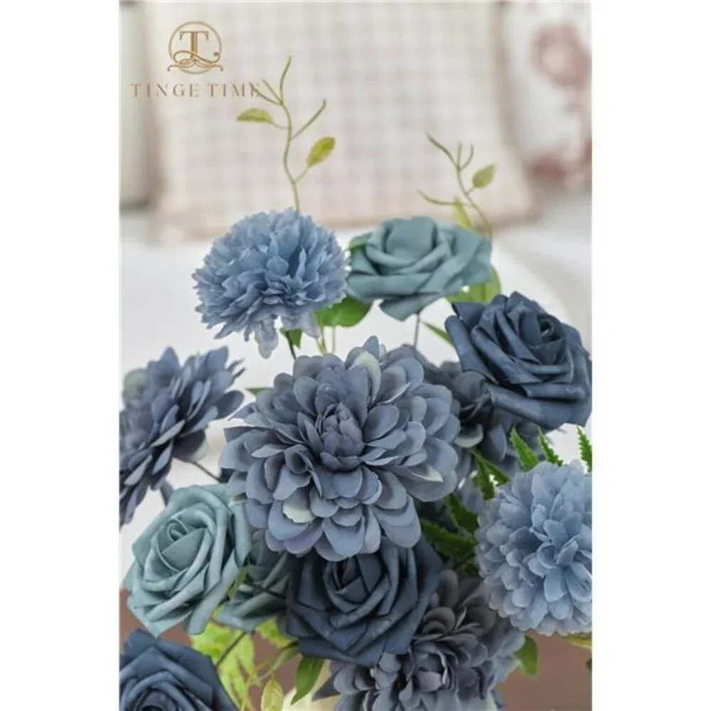 Dusty Blue Artificial Roses Combo Box Fake Flowers for Wedding Bouquets Centerpi